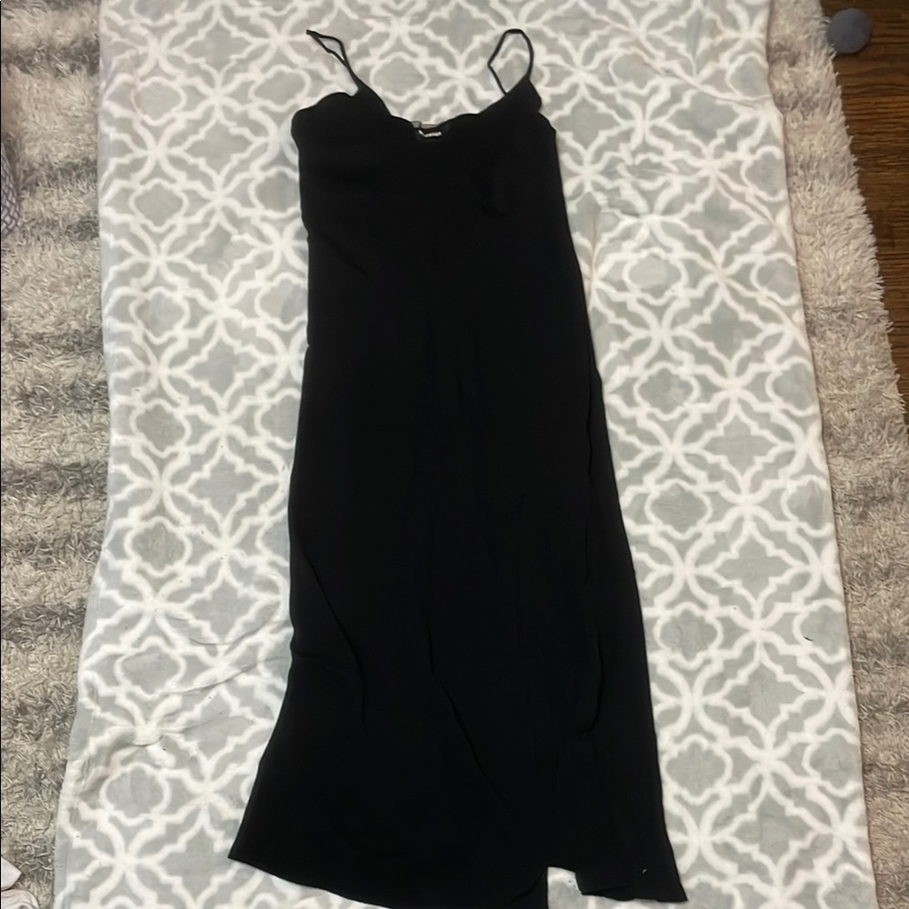 Reformation Black midi with high slit Dress